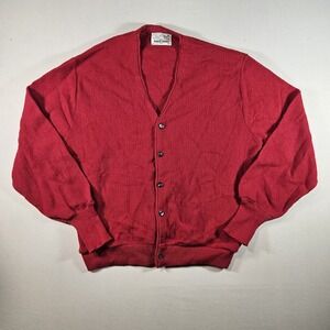 Vintage Robert Bruce Arnold Palmer Cardigan‎ Sweater Alpaca Wool Mens XL Red 60s